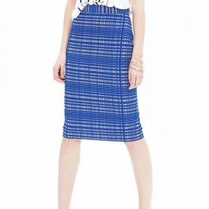 Banana Republic blue white jacquard pencil skirt